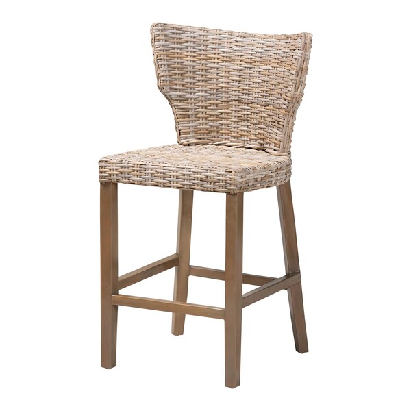 Bali & Pari Enver Modern Bohemian Grey Kubu Rattan and Mahogany Wood Counter Stool 245-13716-ZORO - main